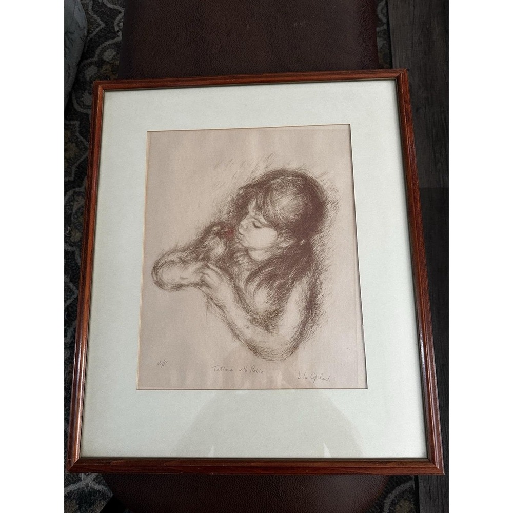 Lila Copeland "Tatiana with Robin"Hand Signed Framed Artist Proof Lithograph